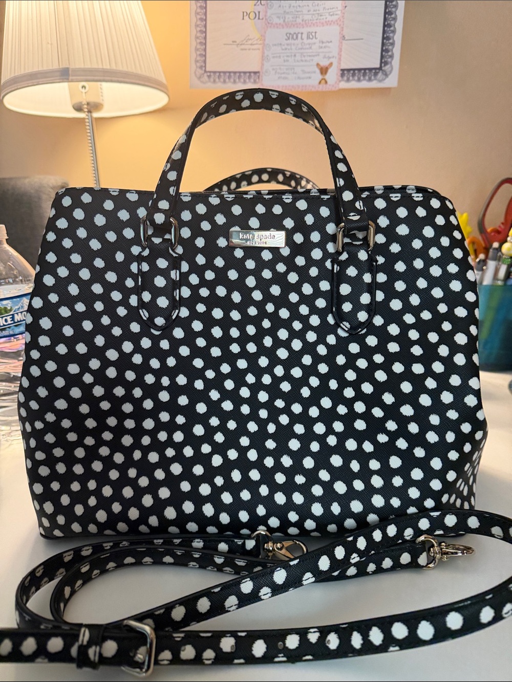 Kate Spade Black and White Polka Dot Satchel 2way